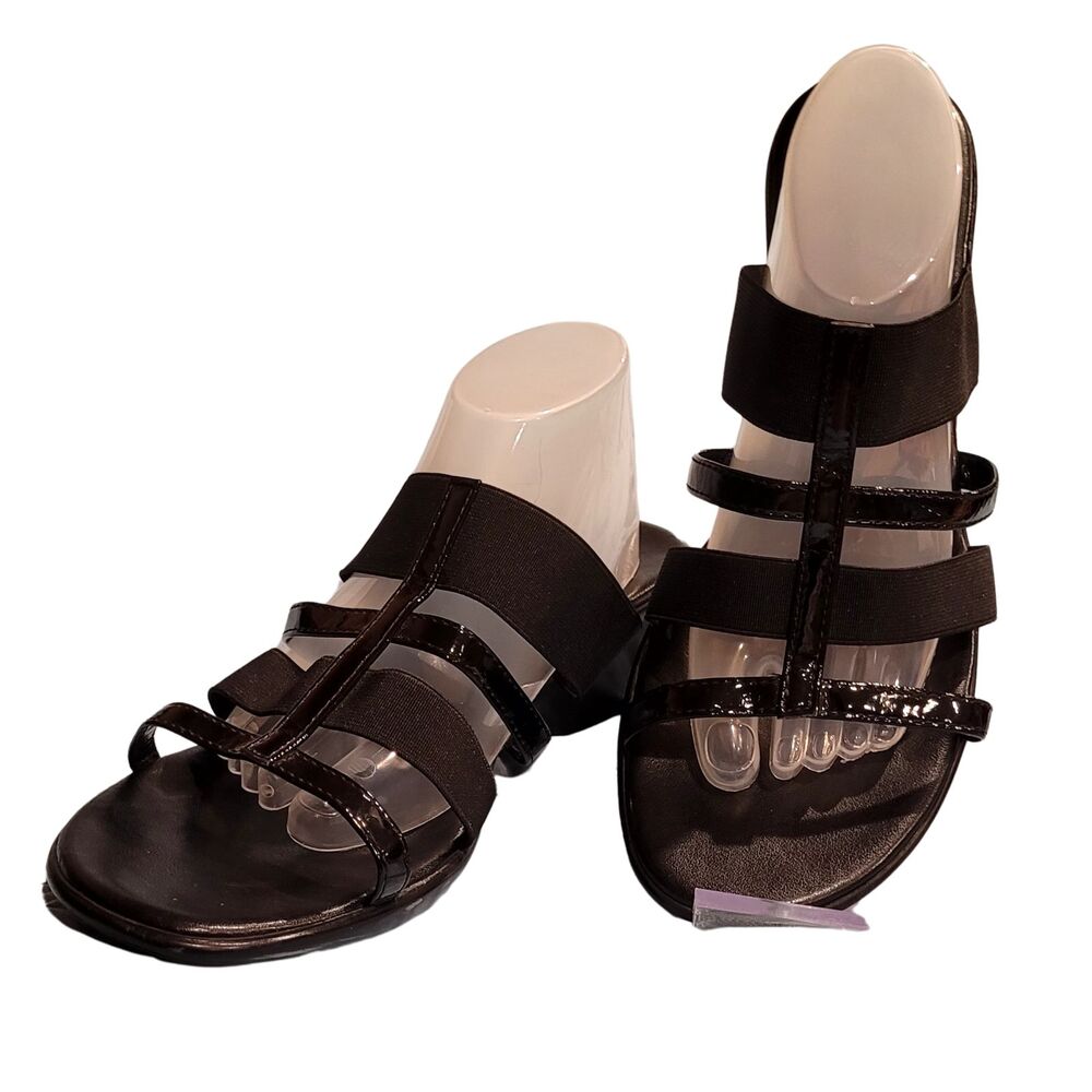 NEW Black Stretch Patent Gladiator 2" Heels – Open Toe Slip-On Sandals, Size 8